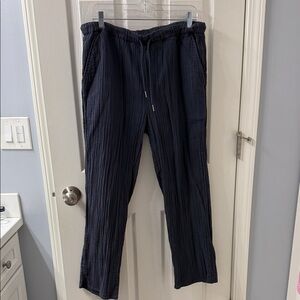 Women’s Casual Drawstring Gauze Navy Pants